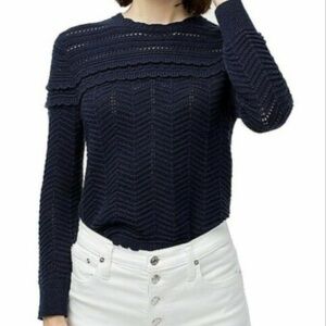 J. Crew Crewneck scalloped pointelle sweater navy size xs